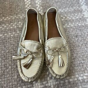 Coach 7 Nadia Gold Driving Loafer Slip On Moccasin Soft Leather Tassel